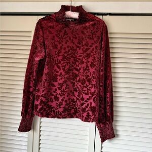 Maurices Burgundy Velvet Burnout Mock Neck Long Sleeve Top